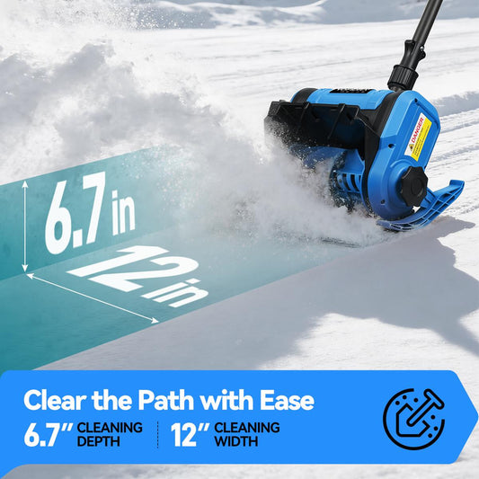 YOFIDRA 12” Cordless Electric Snow Blower – 800W Brushless Motor, Dual 4.0Ah Batteries, 20ft Snow Throw(EU Plug Included)