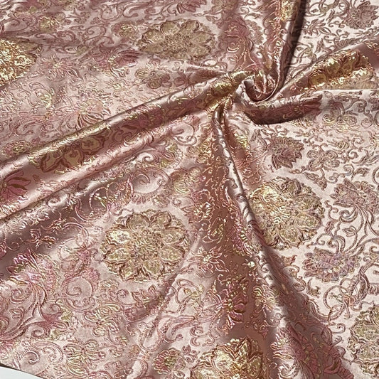 Pink Damask Brocade - Metallic Shimmer Jacquard Fabric