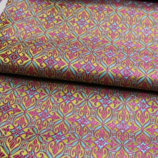 Colorful Nigerian Jacquard Brocade - Geometric Woven Textile