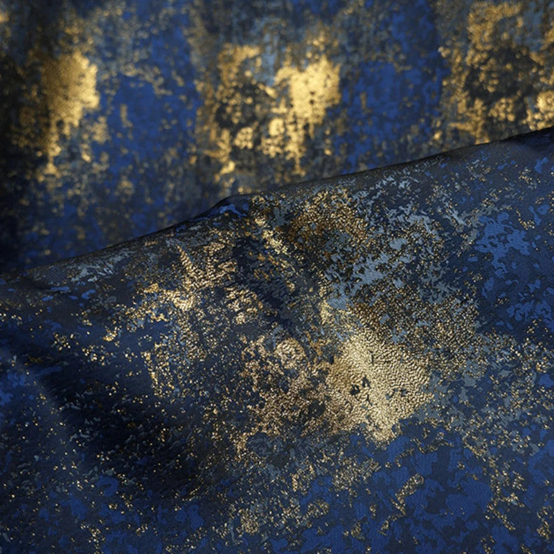 Designer Metallic Blue Golden Brocade - Shimmer Abstract Jacquard