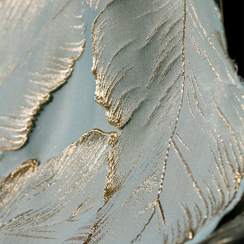 3D Metallic Embroidery Embossed Brocade - Large Leaf Tapestry Cloth