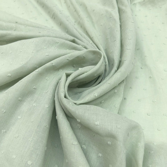 Pastel Mint Green Dots Embroidery Cotton - Thin & Soft Jacquard Weave