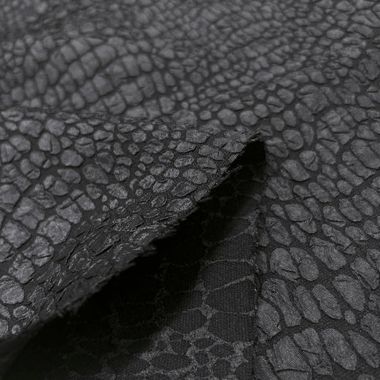 Black Embossed Brocade Fabric - Bubble Crinkle Snake Skin Textured
