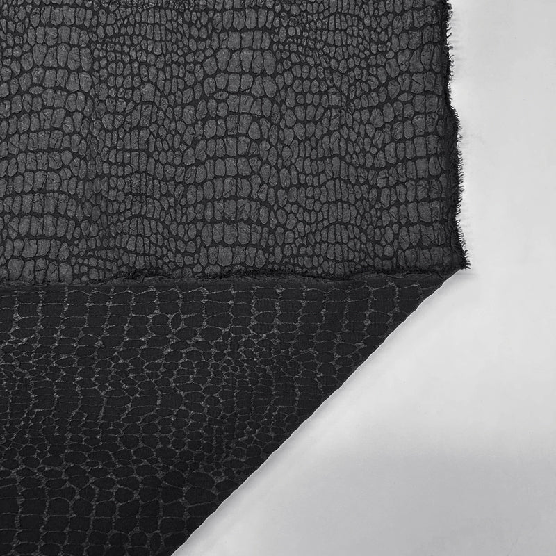 Black Embossed Brocade Fabric - Bubble Crinkle Snake Skin Textured