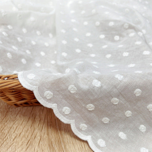 Thin Swiss Dots Embroidered Fabric - White Polka Dot Cotton Lace