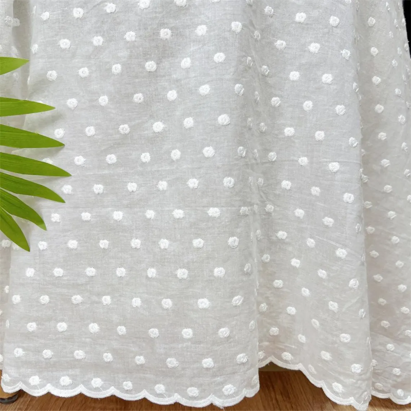 Thin Swiss Dots Embroidered Fabric - White Polka Dot Cotton Lace