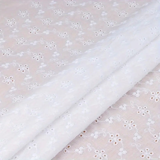 White Hollow Embroidery Eyelet - Broderie Anglaise Cotton Voile Fabric