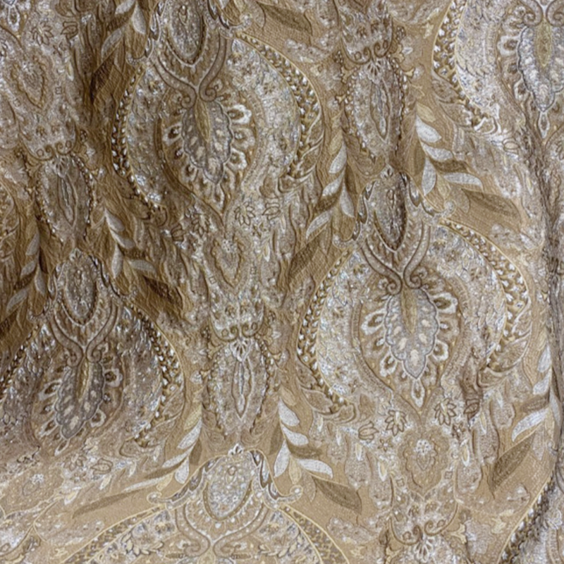 Damask Designer Brocade - Shimmer Golden 3D Texture Embossed Jacquard