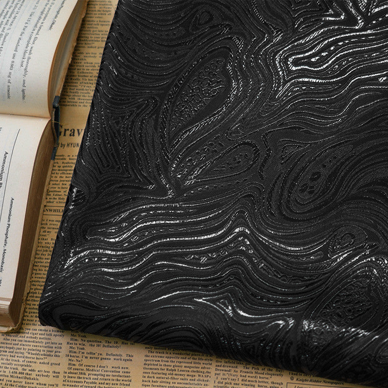 Water Ripple Textured Brocade - Glitter Black Geometric Woven Textile