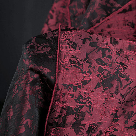 Burgundy Red Jacquard Embroidered Brocade – Embossed Floral Fabric