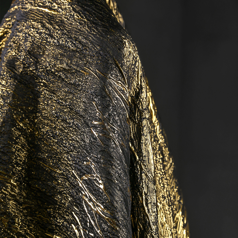 Black Gold Abstract Metallic Brocade - Designer Embossed Texture