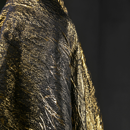 Black Gold Abstract Metallic Brocade - Designer Embossed Texture