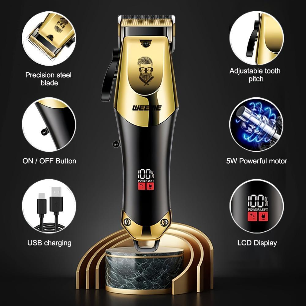 3-Piece Professional Blonde Hair Clipper & Trimmer Kit for Men - USB-Rechargeable Barber Set Featuring LCD Display, Adjustable Blade Hair Clippers, and Professional Men's Trimmer