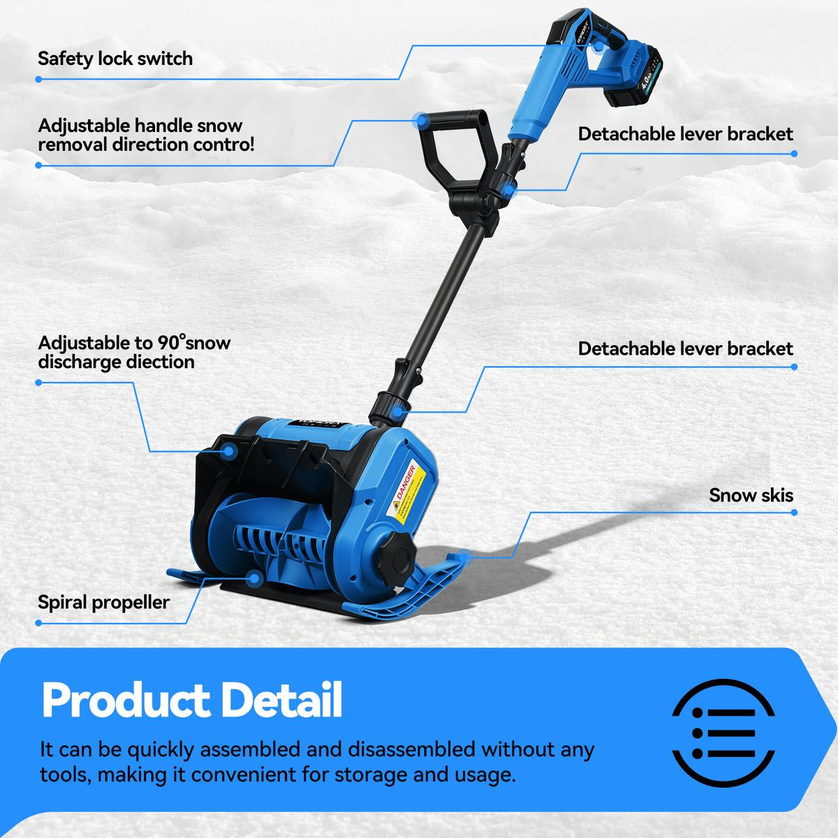 YOFIDRA 12” Cordless Electric Snow Blower – 800W Brushless Motor, Dual 4.0Ah Batteries, 20ft Snow Throw（EU Plug Included）