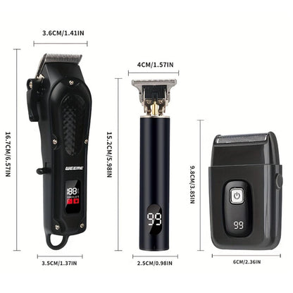 3-Piece Professional Blonde Hair Clipper & Trimmer Kit for Men - USB-Rechargeable Barber Set Featuring LCD Display, Adjustable Blade Hair Clippers, and Professional Men's Trimmer