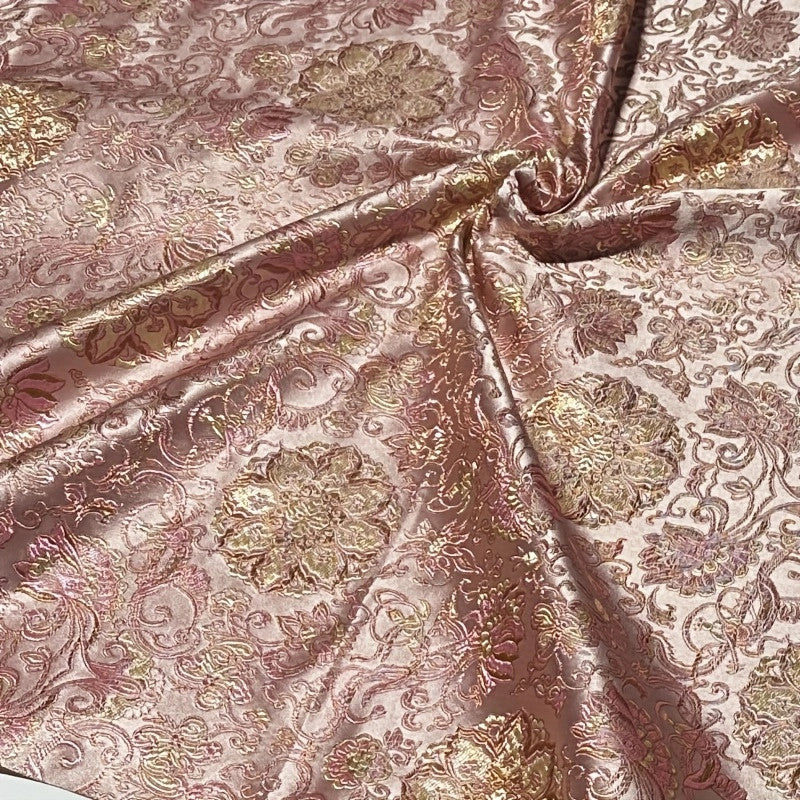 Pink Damask Brocade - Metallic Shimmer Jacquard Fabric