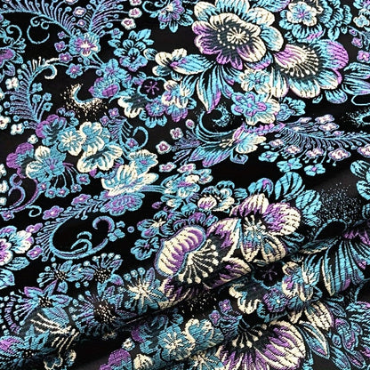Black Multi-Color Floral Brocade – Luxe Jacquard Fabric