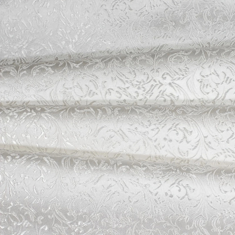 White Victorian Jacquard Brocade - Textured Floral Woven Fabric