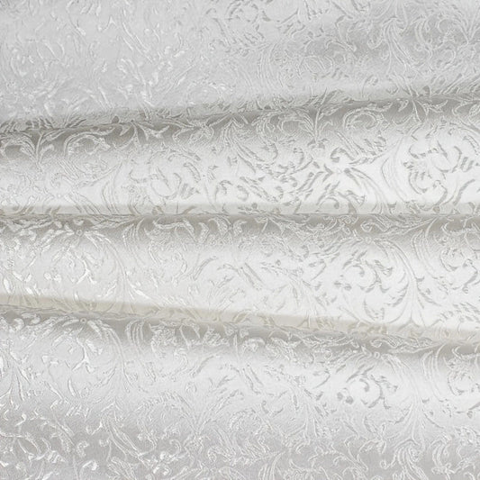 White Victorian Jacquard Brocade - Textured Floral Woven Fabric