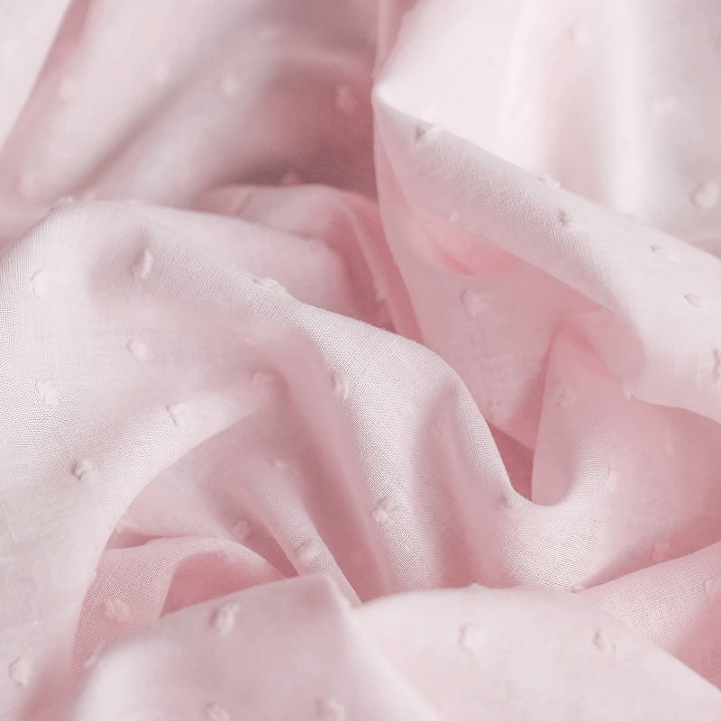 Pink Polka Dot Embroidery Cotton - Thin and Soft Jacquard Weave