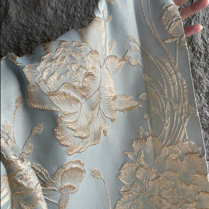 Luxury 3D Floral Brocade - Embossed Gold Flowers Embroidered