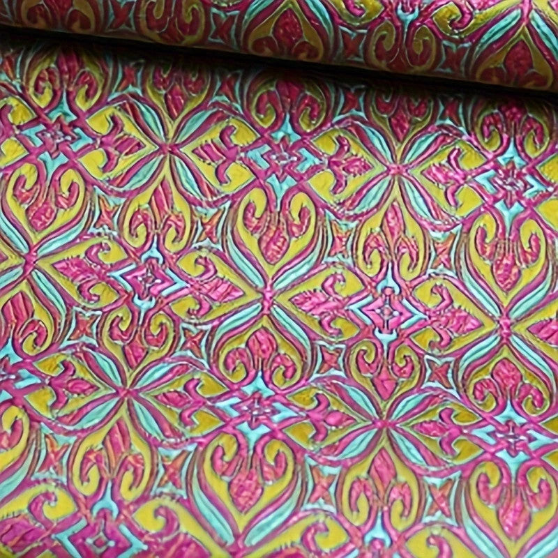 Colorful Nigerian Jacquard Brocade - Geometric Woven Textile