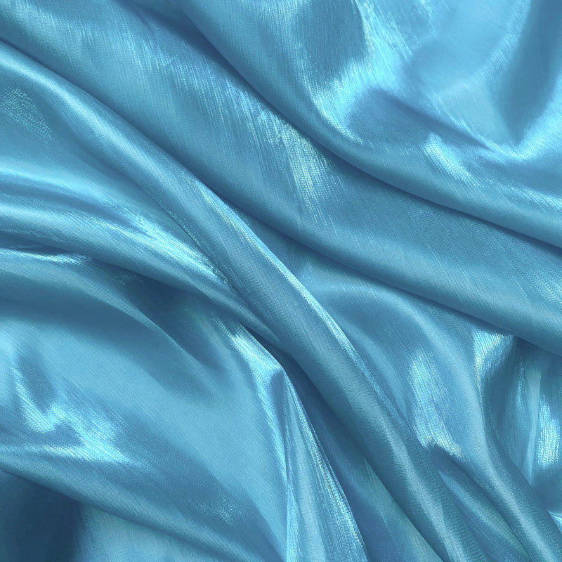 Blue Glass Silk Gradient Fabric, Glossy Satin Shiny Iridescent Fabric