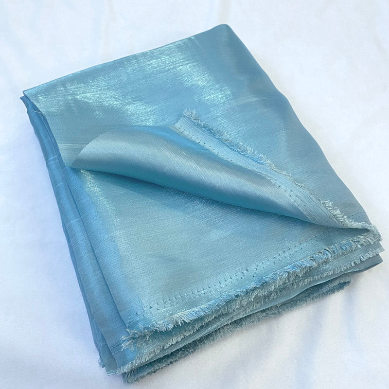 Blue Glass Silk Gradient Fabric, Glossy Satin Shiny Iridescent Fabric
