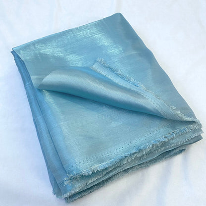 Blue Glass Silk Gradient Fabric, Glossy Satin Shiny Iridescent Fabric