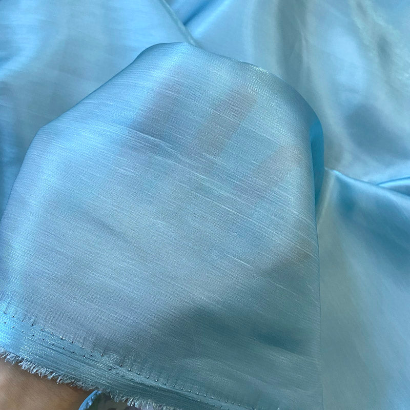 Blue Glass Silk Gradient Fabric, Glossy Satin Shiny Iridescent Fabric