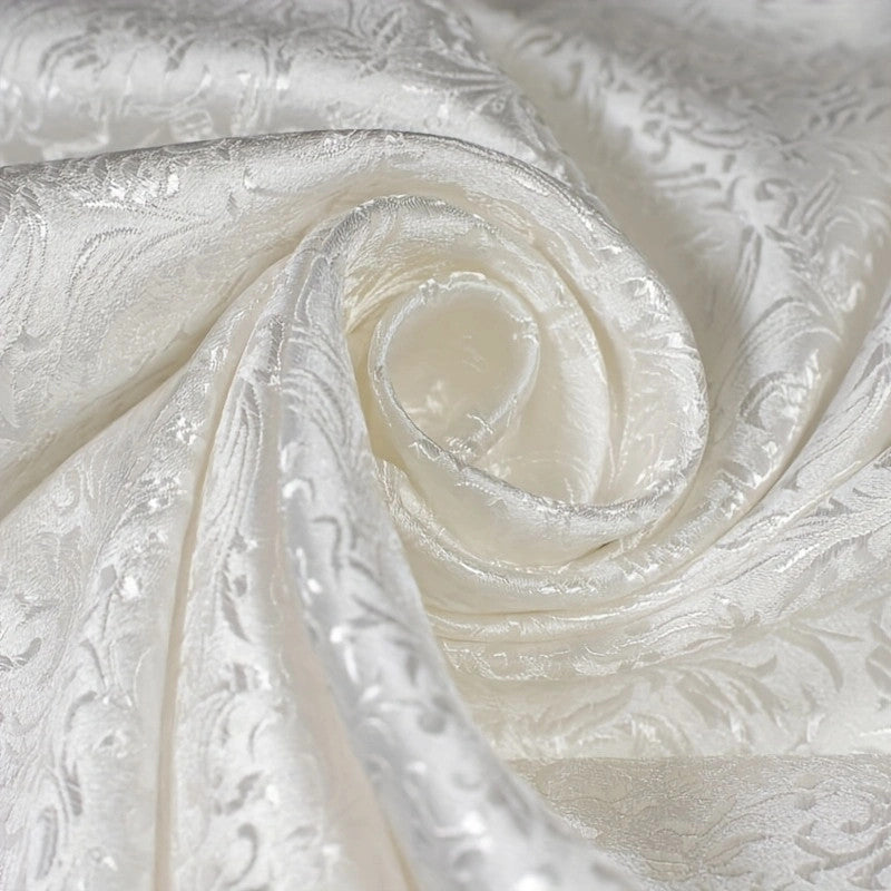 White Victorian Jacquard Brocade - Textured Floral Woven Fabric