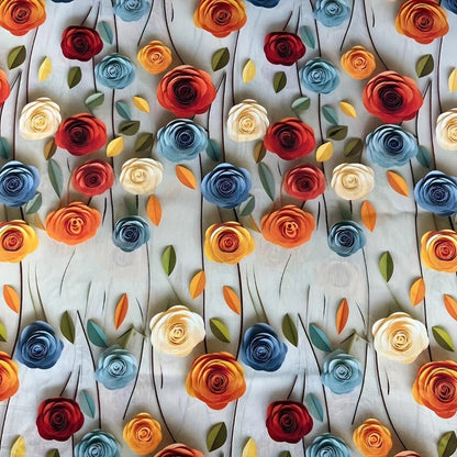 3D Blooming Floral Cotton Fabric – Vibrant Printed Textile