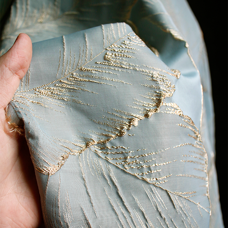 3D Metallic Embroidery Embossed Brocade - Large Leaf Tapestry Cloth
