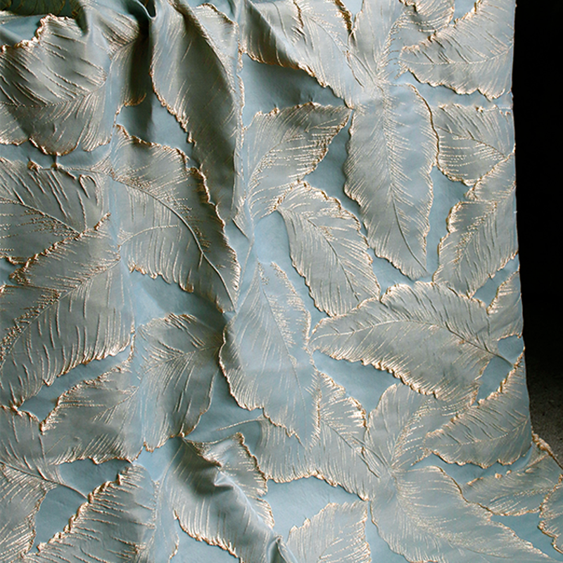 3D Metallic Embroidery Embossed Brocade - Large Leaf Tapestry Cloth