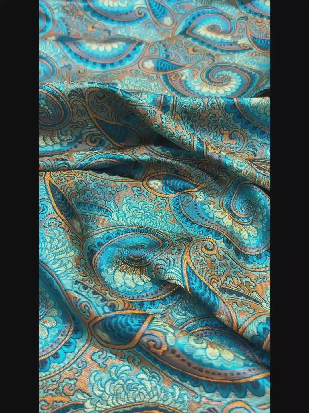 Luxury Blue Glossy Satin Brocade – Opulent Paisley Jacquard Fabric