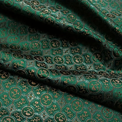 French Style Green Satin Brocade – Jacquard Embroidered Luxe