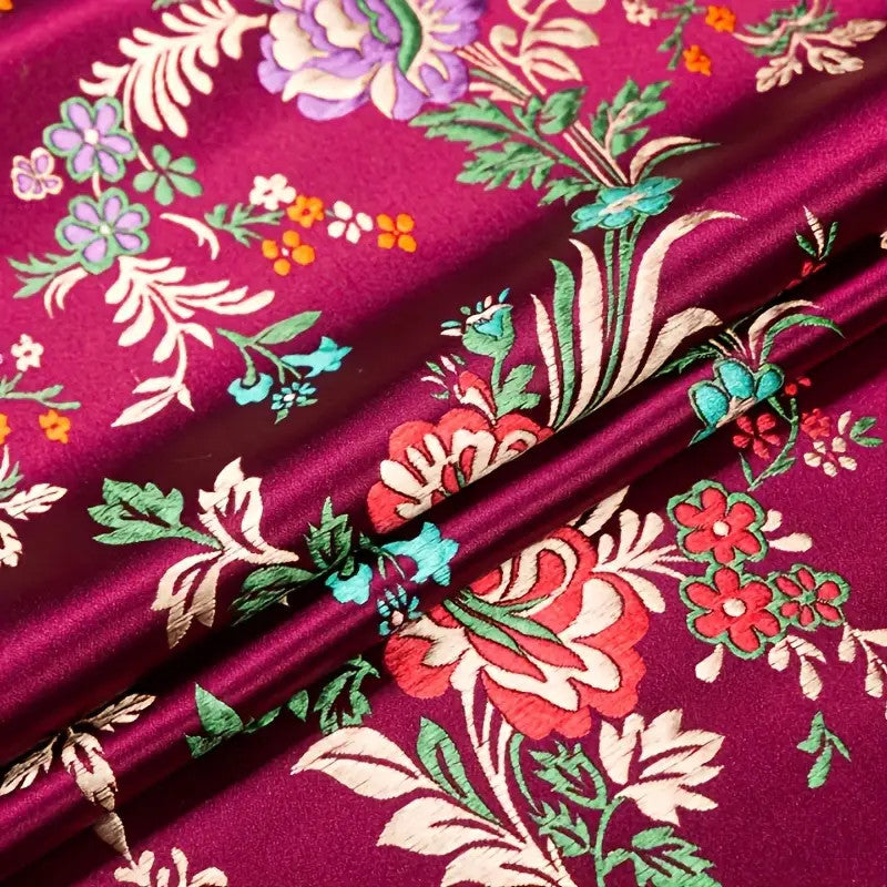 Burgundy Red Floral Brocade – Embroidered Metallic Jacquard Fabric
