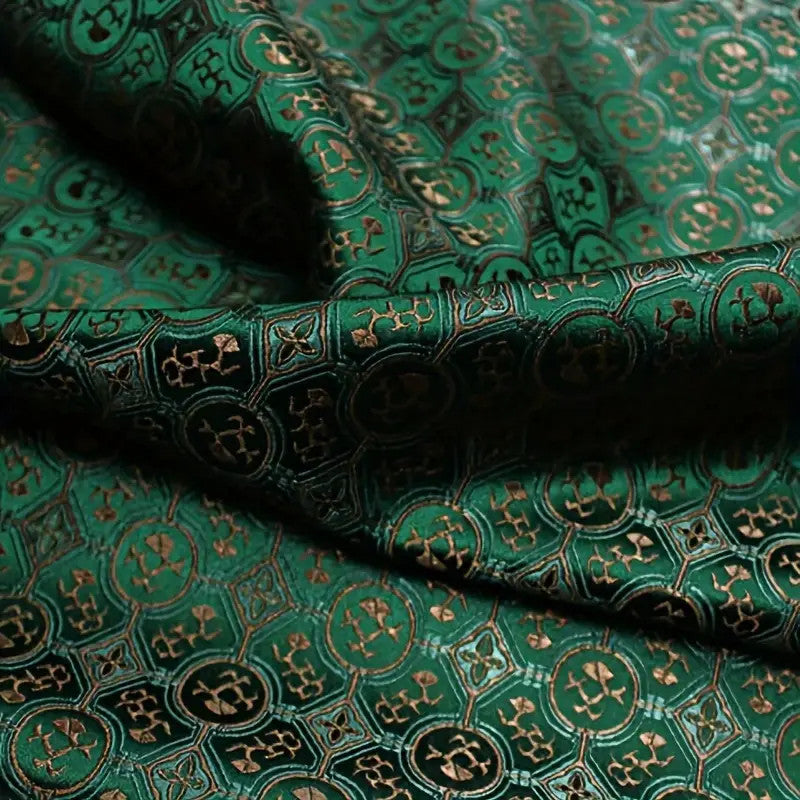 French Style Green Satin Brocade – Jacquard Embroidered Luxe
