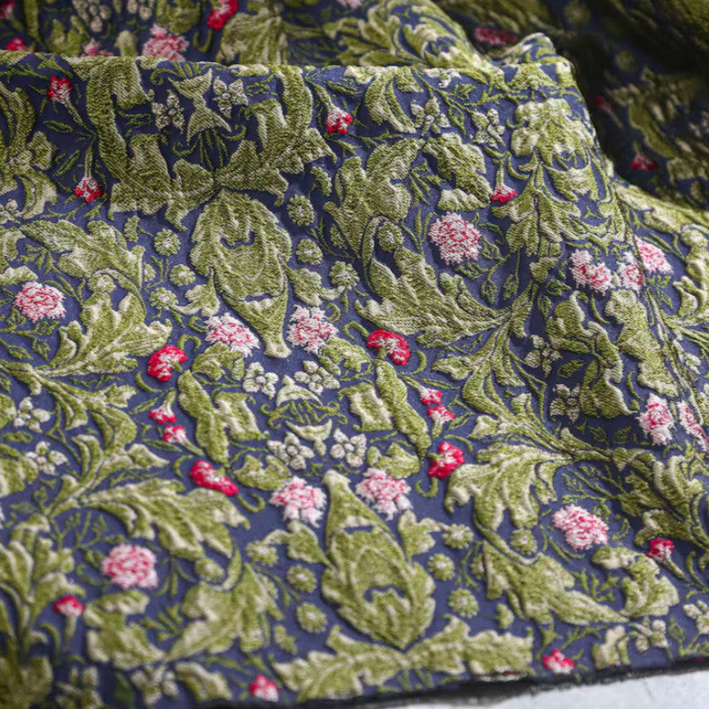 Vintage 3D Floral Jacquard - Green Vine Embossed Brocade Fabric