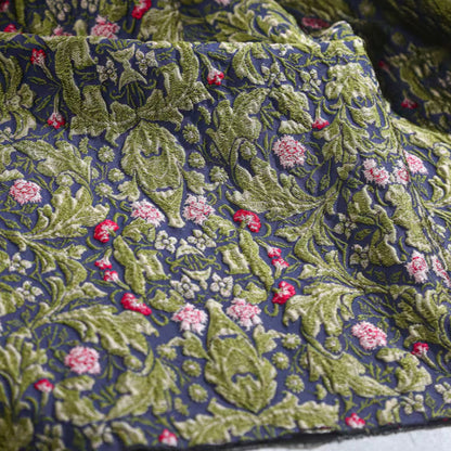 Vintage 3D Floral Jacquard - Green Vine Embossed Brocade Fabric