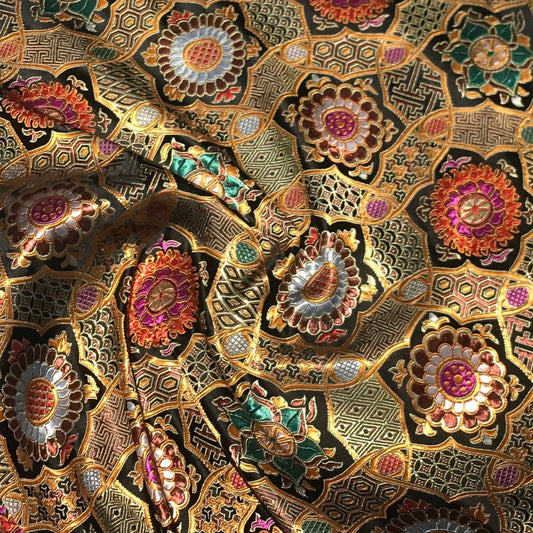 Rich Color Shiny Embroidered Damask Brocade - Vintage Thick Upholstery