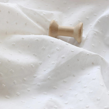 White Jacquard Cotton Fabric – Polka Dot 100% Cotton Textile