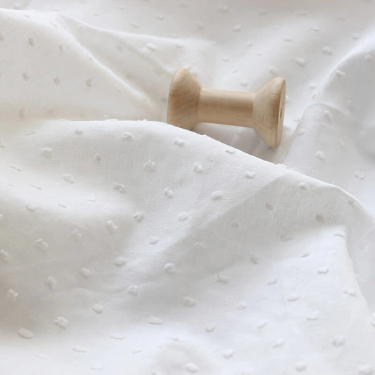 White Jacquard Cotton Fabric – Polka Dot 100% Cotton Textile