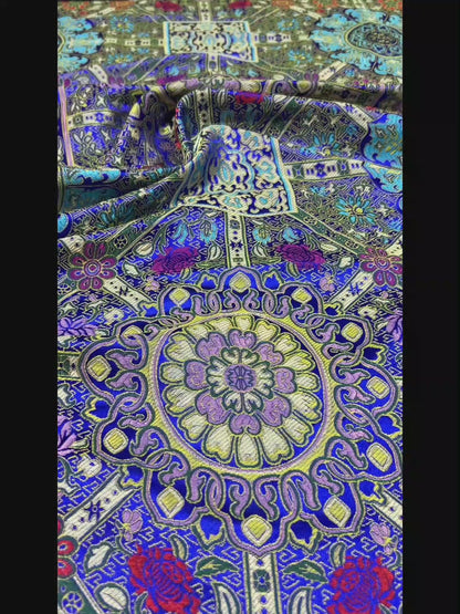Royal Blue Geometric Relief Brocade - Multicolor Luxe
