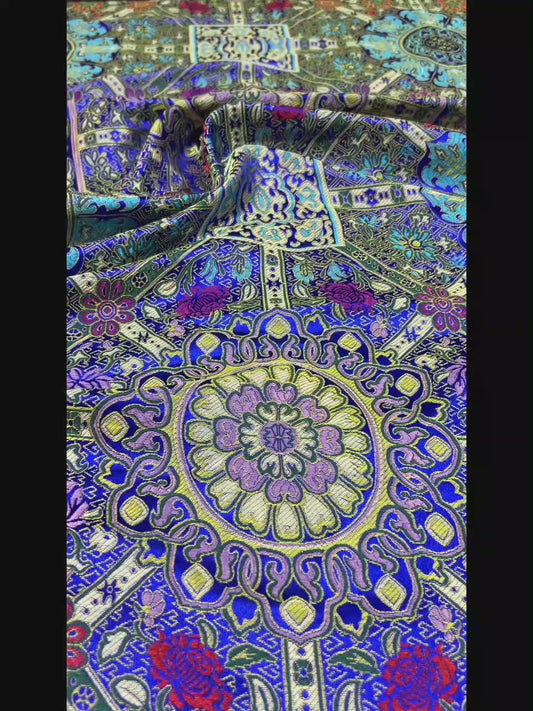 Royal Blue Geometric Relief Brocade - Multicolor Luxe