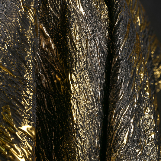 Black Gold Abstract Metallic Brocade - Designer Embossed Texture