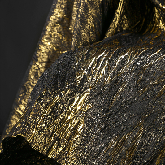 Black Gold Abstract Metallic Brocade - Designer Embossed Texture