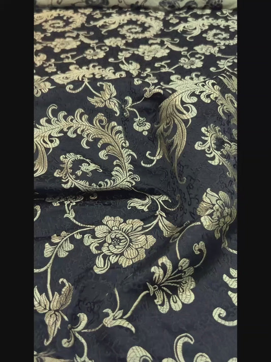 Byzantine Gold Tail Bloom Relief Gloss Brocade - On Black