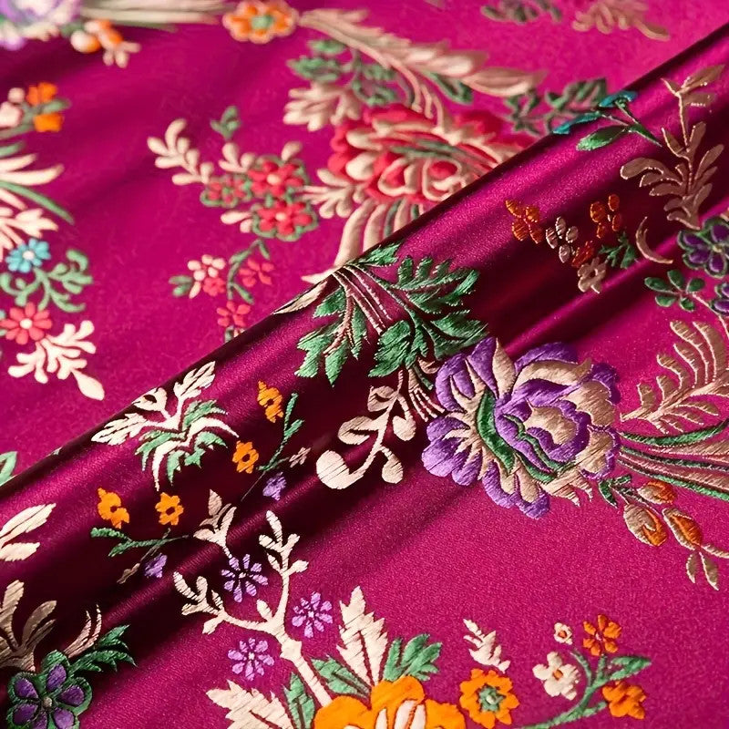 Burgundy Red Floral Brocade – Embroidered Metallic Jacquard Fabric
