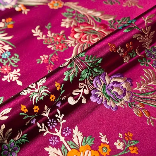 Burgundy Red Floral Brocade – Embroidered Metallic Jacquard Fabric